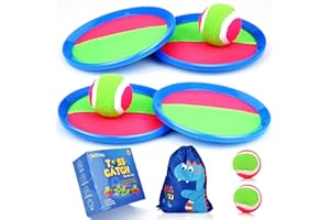 GUDDONG Raquette de Plage Raquette Scratch Jeux Exterieur Enfant Velcro Raquette avec Balles Jeu de Lancer Jeu Jardin 4 Pagaies et 4 Balles 1 Sac de Sport Graphique Dinosaure Jeu pour 3-18 Ans Fille Garcon