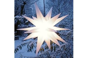 GURU SHOP Guru-Shop Gwiazda zewnętrzna 3D Kaspar, Ø 55 cm, gwiazda bożonarodzeniowa, składana, 18-ramienna gwiazda, w zestawie kabel 7 m i żarówka LED - transformator czerwony, plastik, gwiazda bożonarodzeniowa, gwiazda adwentowa Trafo Weiß