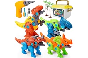 FancyWhoop Take Apart Dinosaur Toys for Kids - STEM Educational DIY Plastic Dinosaurs Set with Drills & Box, Construction Build Interactive Toy Gift for Boys Age 3 4 5 6 7 Year Old and Up