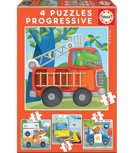 Coffret 4 Puzzles Dinosaures Janod - Évolutif 6 à 16 Pièces - Pour Enfants Dès 2 Ans - Fabriqué En France