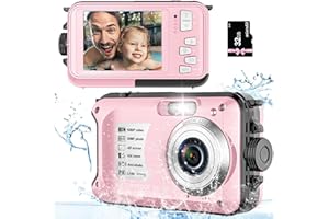 YISENCE Appareil Photo Etanche 10FT 1080P Full HD 30MP Appareil Photo Etanche à Zoom numérique Anti secousse 16X pour la plongée en apnée avec Carte de 32GB