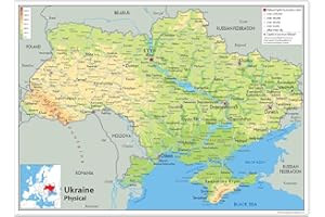 TIGER MOON Carte physique de l’Ukraine en papier laminé, [GA] A2 Size 42 x 59.4 cm claire