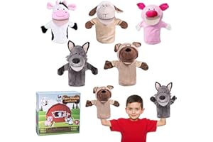 ROCKY&CHAO Animal Hand Puppets Gift Box Farm Theme Puppets Toys Set Puppet Theatre with Movable Open Mouth Plush Pretend Toys Zoo Friends for Kids Children Role-Play, Preschool, Storytelling