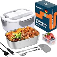 Elektrische Lunchbox 1,5 L – 4-in-1 (12V/24V/110V/220V), Aus Edelstahl, Mit Gabel & Löffel, Isoliertasche, Für Auto, LKW, Büro & Zuhause