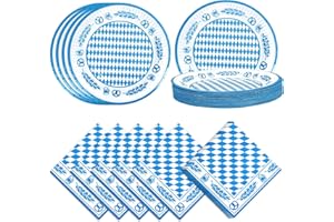 Fennoral 80 Stück Oktoberfest Tischdeko Set Bayern Papierservietten Teller Bayernraute Motiv Pappteller blau weiß für Oktoberfestparty Grillparty