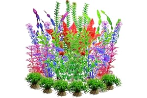 XHDA 20Pcs Artificial Aquarium Plants, Plastic Fish Tank Plants for Fish Tank Decoration, Safe Artificial Water Plants for Aquarium Decoration