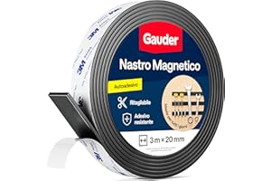 GAUDER Nastro Magnetico Autoadesivo con Adesivo 3M – Striscia Magnetica Potente e Tagliabile – Elevata Forza Magnetica con Supporto Adesivo 3M (3 m x 20 mm)