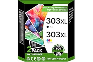 WASHOPE 303XL 303 XLInk Cartridges Combo Pack Replacement for HP 303 303XL Ink Cartridges Black and Colour Compatible With HP Envy Photo 6200 6230 7100 7134 7234 6234 6220 7830 7130 Printer(2-Pack)
