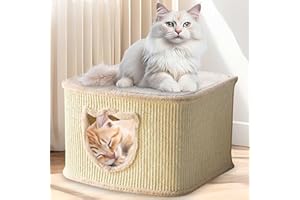 zooprinz Premium Katzenhaus – Katzenkorb für Katze – mit dicken Sisal Wänden an der Katzenbox – Höhle mit weichem Plüsch und Spielball – Katzenkiste im skandinavischen Look (Beige)