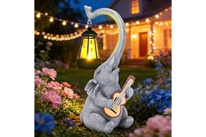 MERUIKCO Elephant Garden Ornaments Outdoor with Solar Powered LED Lights, Mum Gifts for Mothers Day, Birthday Gifts for Women Nan Grandma, Elephant Statue for Presents Decorations Patio Yard Lawn