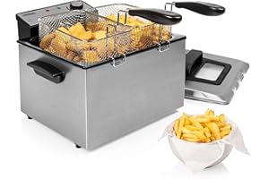 Princess Friteuse à huile – 5 L – Habillage en acier inoxydable – 3270 W – Zone froide pour une friture saine – Couvercle avec filtre et vitre – 185000