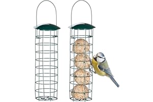 Relaxdays Meisenknödelhalter 2er Set, zum Aufhängen, HxD 31x8,5 cm, Vogelfutterspender für Wildvögel, Metall, dunkelgrün