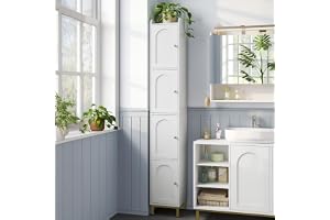 Hzuaneri badrumsskåp, högskåp badrum med 4 dörrar, smalt badrumsskåp, smalt högt, justerbara hyllor, vardagsrum, kök, sovrum