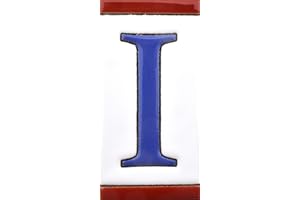 ART ESCUDELLERS Numeros y Letras en azulejo de Ceramica, Pintados a Mano en técnica Cuerda Seca para Nombres, direcciones y señaléctica. Diseño USA Mediano 10,9 cm x 5,4 cm. (Letra I)