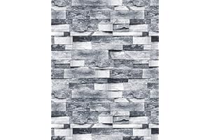 ConCus-T Grey Brick Effect Wallpaper 44.8×1000CM Waterproof Vinyl Self Adhesive Peel and Stick DIY Sticker for Kitchen Bathroom Bedroom Funiture Wall Art Decor