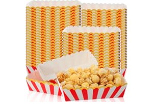 LemonRoad 120 Pcs Carnival Food Paper Trays Circus Boats Red and White Striped Banana Split Boats Bulk Disposable 2lb Movie Night Grease Resistant for Birthday Hot Dogs Popcorn