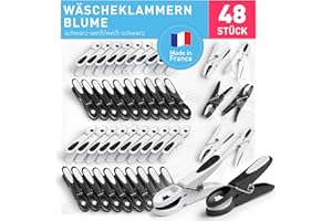 ‎CULICLEAN culiclean Wäscheklammern ohne Abdruck stabil in Blume Design 48x Wäscheklammer schwarz weiß, robuste Kluppen Soft Grip Clip Clothes Pegs UV beständig Klammern zum Aufhängen von Wäsche, Socken