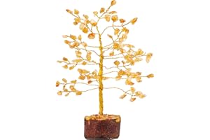 FASHIONZAADI Citrine silver wire tree, crystals and gemstones tree of life artificial bonsai crystal tree, decorative home accessories, house warming gifts new home, gifts for women birthday unique, 7-8 inch