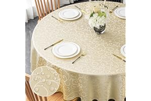 mosayt Tovaglia Antimacchia Rotonda 180 cm Tovaglia Beige Impermeabile Tovaglie Jacquard in Poliestere per Protezione Tavolo Tovaglie Lavabili Adatta per Compleanni e Feste, 1 Pezzo