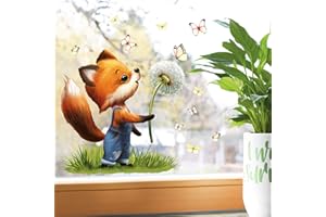 ‎WANDTATTOO LOFT Wandtattoo Loft Fensterbilder Frühling Fuchs mit Pusteblume Motiv – A4 Bogen, Wiederverwendbar – Frühlingsdeko Fenster, Frühlingsbild Fenster, Fensterdeko Frühling, Fensterfolie Frühling Selbstklebend