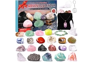 PEIRANUP Crystals Advent Calendar 2024 for Kids Christmas Countdown Calendar 24 pcs Collection Rocks And Minerals for Explore Learning Collection Gifts for Girls Boys Geology Enthusiasts