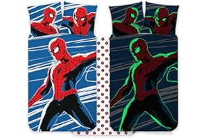 BRANDMAC Spiderman-Bettwäsche-Set für Kinderbett 100x135 cm + Kissenbezug 40x60 cm, 100% Baumwolle, nachtleuchtend, weiche Wendebettwäsche