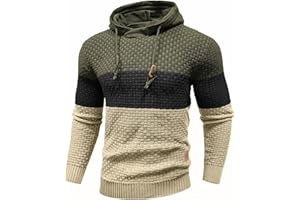 Genfien Sudadera con Capucha para Hombre Jersey con Capucha de Forro Deportiva Cuadros Jacquard de Punto Camisa de Entrenamiento Hoodie Casual Otoño Invierno