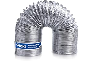 VIOKS Wąż powietrza wylotowego o długości 4 m, rura 125 mm, elastyczny, do systemów prowadzenia powietrza 125erR – wąż powietrza wylotowego do klimatyzatora, izolowany, do klimatyzatora, okapu