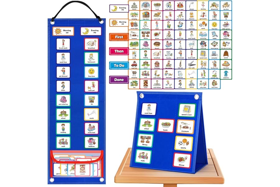 Visual Timetable Children Daily Routine Chart with 86 PECS Cards Now and Next Board for Kids Autism Preschool ADHD ASD for Home School