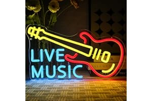 OYCGZV Live Music Neon Schild Buntes Led Neonschild Wand Gitarre Musik Neon Sign USB Led Schild für Bier Bar Rock Musik Studio Büro Garage Schlafzimmer Zimmer Party Laden Geschenk für Freunde