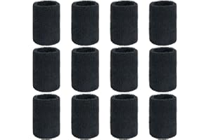 ZWOOS 12 szt. czarnych opasek na nadgarstek, sportowe bawełniane elastyczne opaski dresowe do tenisa squasha badmintona siłowni koszykówki