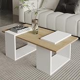 Matris Modern Orta Sehpa &ndash; Geometrik Tasarım ve Şık Detaylar, Beyaz/Safir Meşe