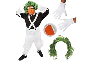 I LOVE FANCY DRESS Boys Chocolate Factory Worker - Brown Top, White Dungarees, Green Wig, White Gloves, Orange Facepaint - Kids World Book Day Book Week Fancy Dress Costume