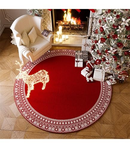 Tappeto Rotondo Natalizio In Poliestere, Motivo Babbo Natale, Diametro 80 Cm, Antiscivolo, Lavabile, Per Salotto E Camera