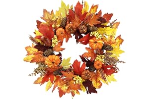 "Zavothy 50 cm konstgjord höstkrans med pumpor, lönnblad och färgglada bär, ytterdörr och väggdekoration för Thanksgiving och