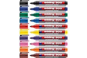 ‎EDDING edding 300 Permanentmarker -10 Farben - 10 Stifte - Rundspitze 1,5-3 mm - wasserfest, schnell-trocknend - wischfest - für Karton, Kunststoff, Glas, Holz, Metall, Glas