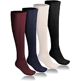 Ciho Socks 4 &Ccedil;ift Diz Altı Kışlık Kadın Bordo-indigo-siyah-beyaz Y&uuml;nl&uuml; Uyku &Ccedil;orabı Soft Touch