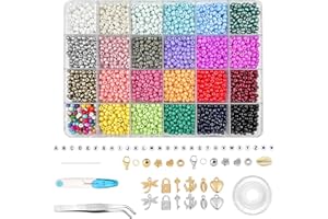 Magrimaxio 4000 Pezzi 4 mm perline per braccialetti, perline lettere set con filo elastico, Forbice, Pinzetta, Scatola Portaoggetti a Scomparti, Per la creazione di gioielli fai-da-te