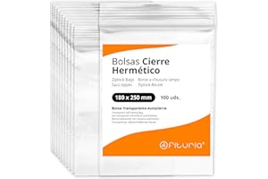 Bolsas con Cierre Hermético de Plástico Transparentes Ideales para Congelar Alimentos, Guarda Documentos, Bolsas Reutilizables y de Conservación - Ofituria (100 Bolsas, 180 x 250 mm)