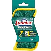 Spontex Flex &amp; Wash Reusable Scrubbing Sponges | Double-Sided Microfiber Sponge for Cleaning and Scrubbing | Cleaning Product