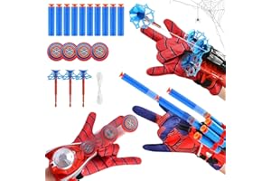 Taufe 3 Juegos de Guantes de Lanzador,Lanza Telarañas spiderm,Guantes Spiderm Lanza Telarañas,Guantes Spiderm,Juegos de Launcher Glove,Guantes Lanzadores Spiderm con Dardos Ventosa y Disco Volador(3)