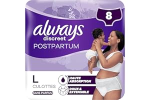Always Discreet Postpartum Culottes Jetables, Taille L, Très Absorbante et Confortable, 8 Culottes