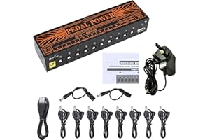 Rowin PW-1 Gitarren-Pedal-Netzteil 10 isolierte Gleichstromausgänge für 9V/12V/18V Gitarre Bass Effektpedale mit USB-Ladeanschluss für iPhone, iPad, Tablet