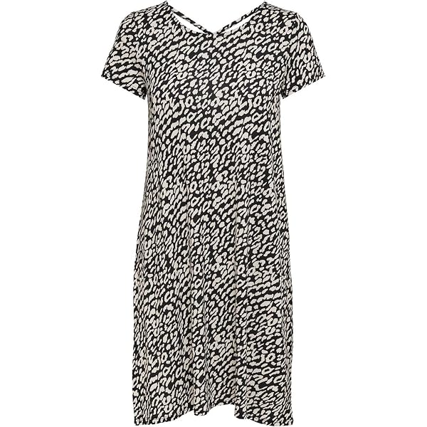 ONLY Abito Vita Thea Dress AOP - Stampato, Scollo A V, Maniche Corte - Nero, Taglia XL