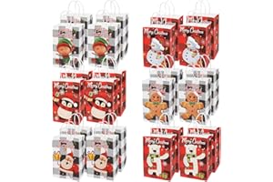 AVISKI 24 sacchetti natalizi kraft, 6 stili, sacchetti di carta natalizi con manici, sacchetti natalizi con stampe natalizie per confezioni regalo di Natale, forniture per feste di Natale, 21×15×8 cm
