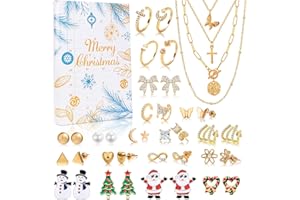 VAMEI Calendario Avvento 2023 Donne Gioielli da Donna Collana Orecchini a Bottone Anelli per Ragazze Natalizie Calendario degli Eventi Calendario dell’avvento 2023 Kit Gioielli per Donne e Ragazze