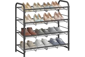 SONGMICS Skoskåp med 4 nivåer, stapelbar förvaringshylla, upp till 16 par, metall, 68,5 x 27,5 x 65 cm, för höga klackar, sne