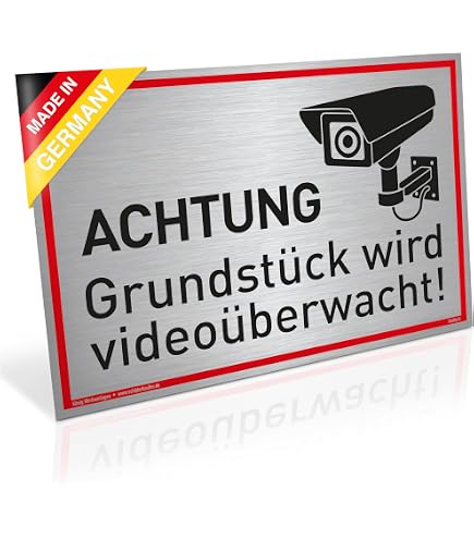 4 Stück Videoüberwachungsschilder Aus Edelstahl – 12x4 Cm, Selbstklebend, Für Innen & Außen, Rot-schwarz