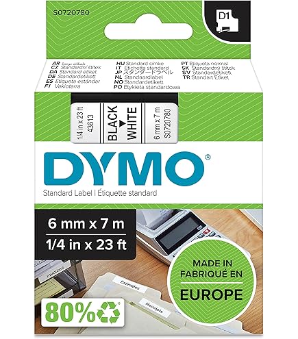 LEYF 5 stuks labeltape, compatibel met Dymo D1 45013 S0720530, 12 mm x 7 mm tape voor LabelManager 160 280 210D 360D 420P 500TS Labelpoint 250 150 450 Duo, zwart op wit, 45013X5