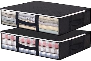 Vieshful 2 Paquete Bolsas de Almacenamiento de 40L Contenedores Plegables con Manijas Transparentes Reforzadas Organizador con Cremallera para Edredones de Cama, Negro